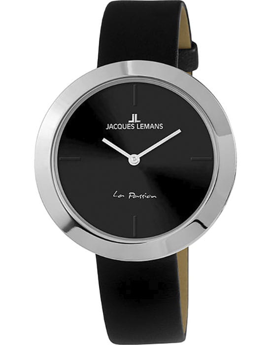 Jacques Lemans Jacques Lemans 1-2031A  1-2031A кварцевые женские часы черный циферблат, браслет кожаный — вид спереди
