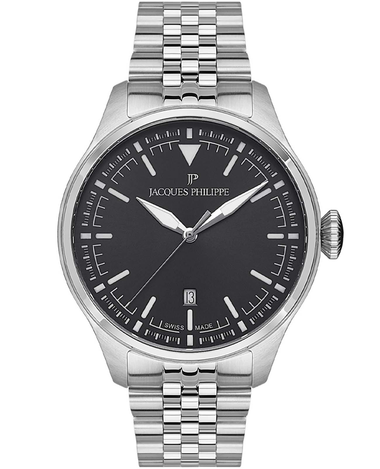Jacques Philippe Jacques Philippe Aspect JPQGS221316  JPQGS221316 кварцевые мужские часы черный циферблат, браслет нержавеющая сталь — вид спереди