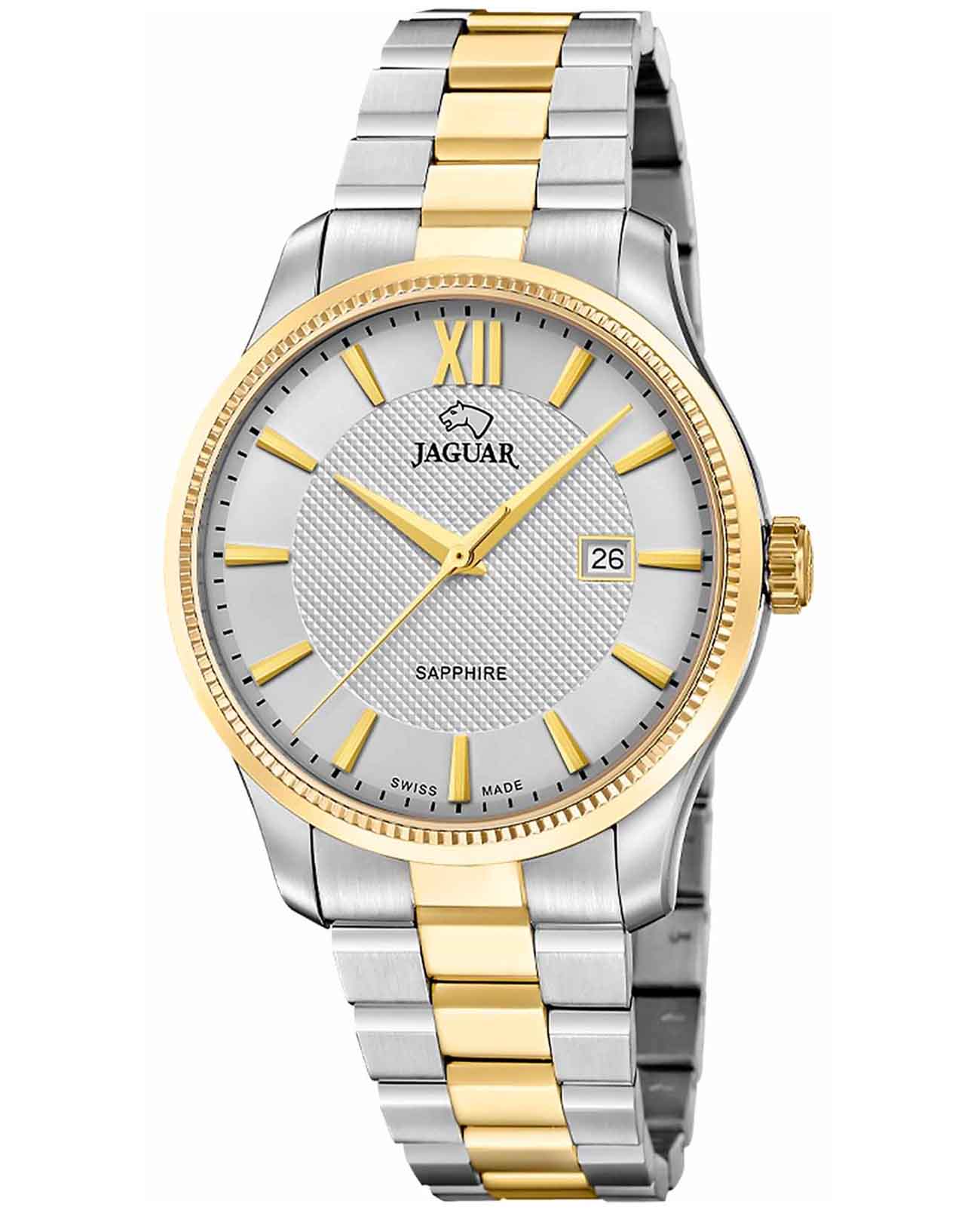 Jaguar Jaguar Essentia J1043/1  J1043/1 кварцевые мужские часы серебристый циферблат, браслет нержавеющая сталь с pvd-покрытием — вид спереди