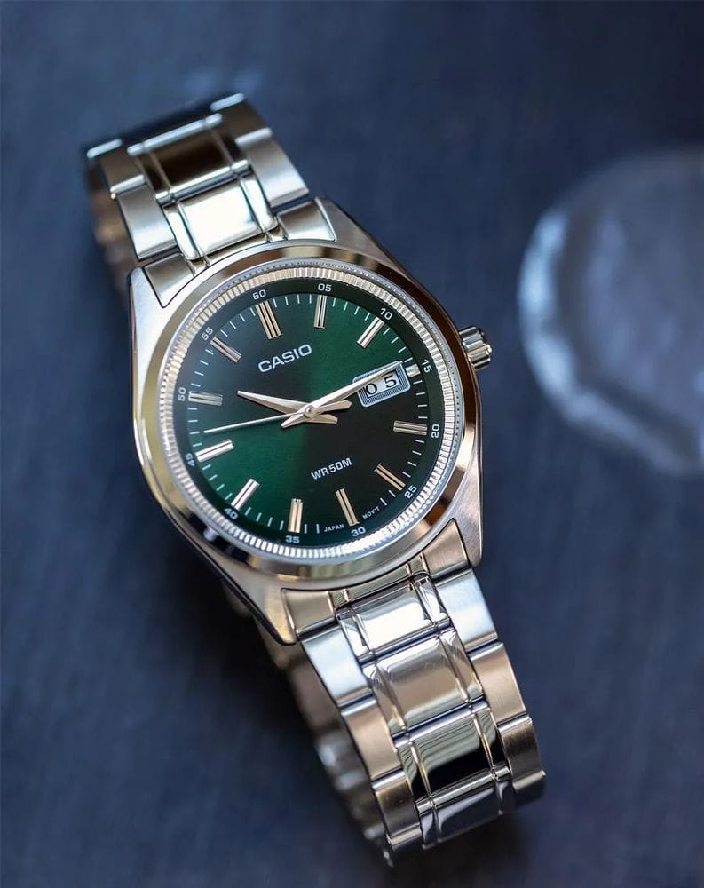 Casio Casio Collection MTP-B180D-3A,  япония мужские часы на браслете нержавеющая сталь боковой вид