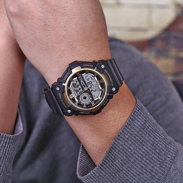 Casio Casio Collection AEQ-200W-9A, illuminator япония мужские часы на браслете пластик боковой вид