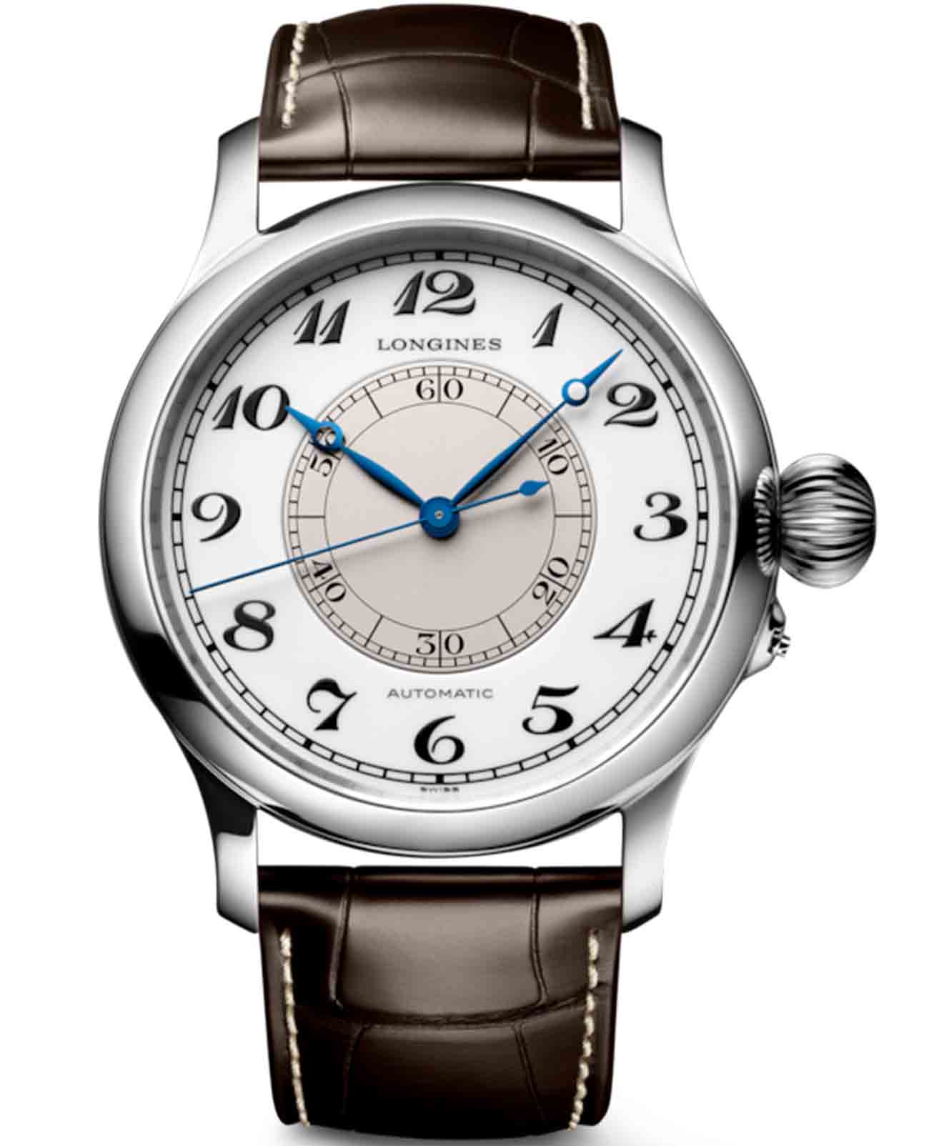 Longines Longines Weems Second-Setting Watch L2.713.4.13.0  L27134130 механические мужские часы  циферблат, браслет кожаный — вид спереди