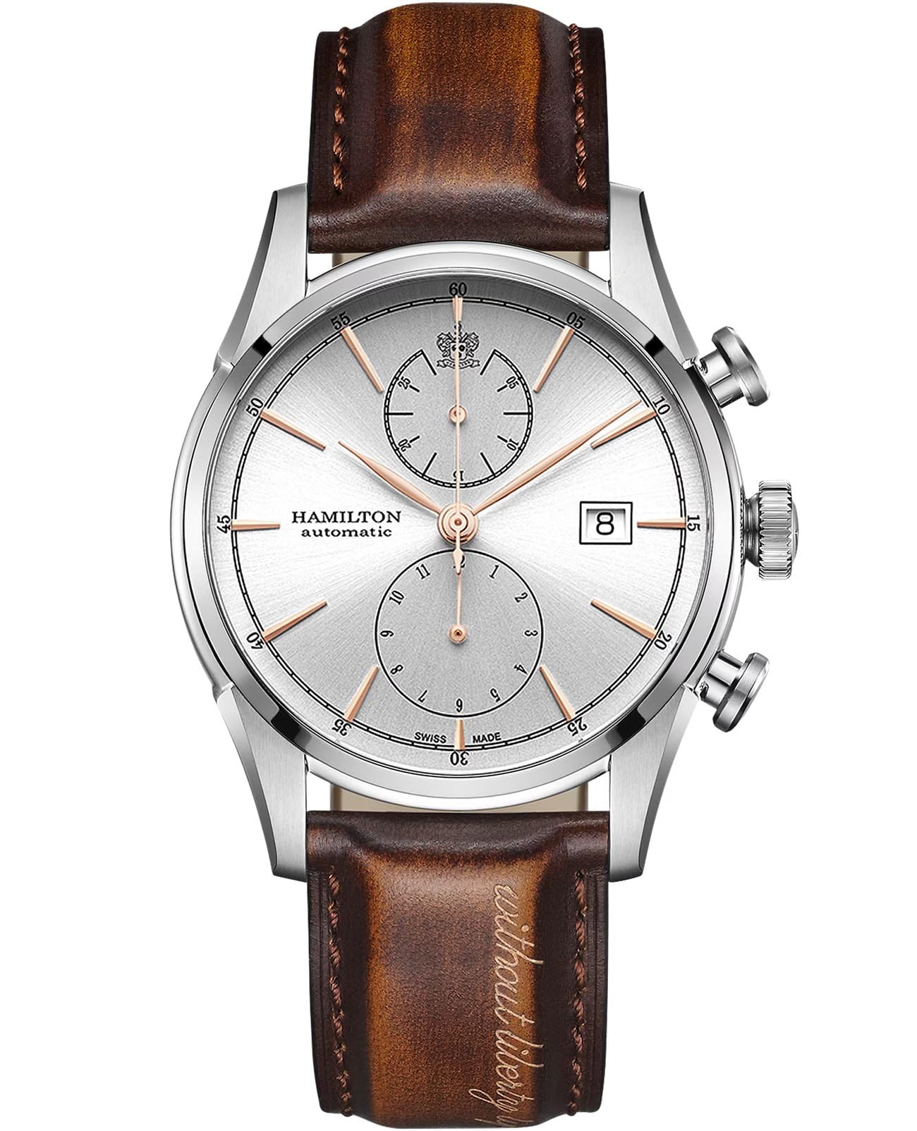 Hamilton Hamilton American Classic Spirit of Liberty Auto Chrono H32416581  H32416581 механические мужские часы серебристый циферблат, браслет кожаный — вид спереди