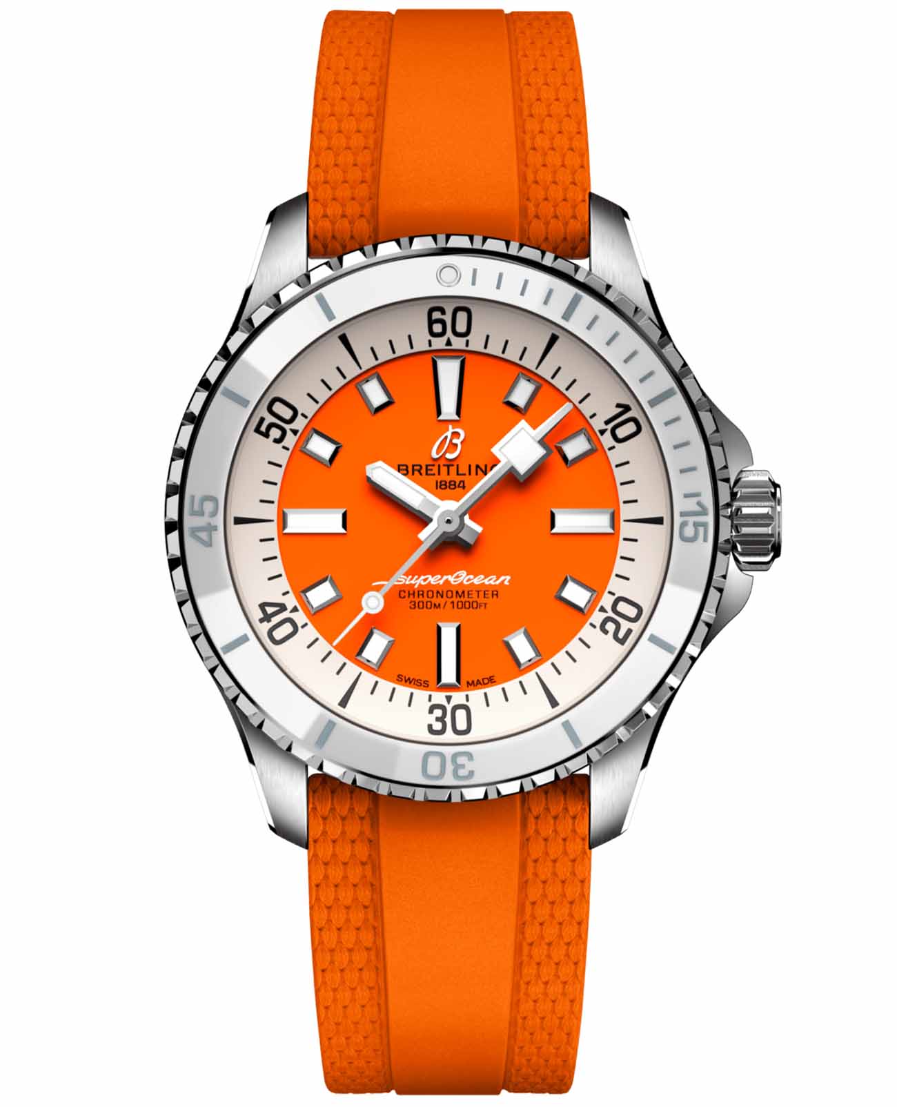 Breitling Breitling Superocean Automatic 36 A17377211O1S1  A17377211O1S1 механические мужские часы оранжевый циферблат, браслет каучук — вид спереди