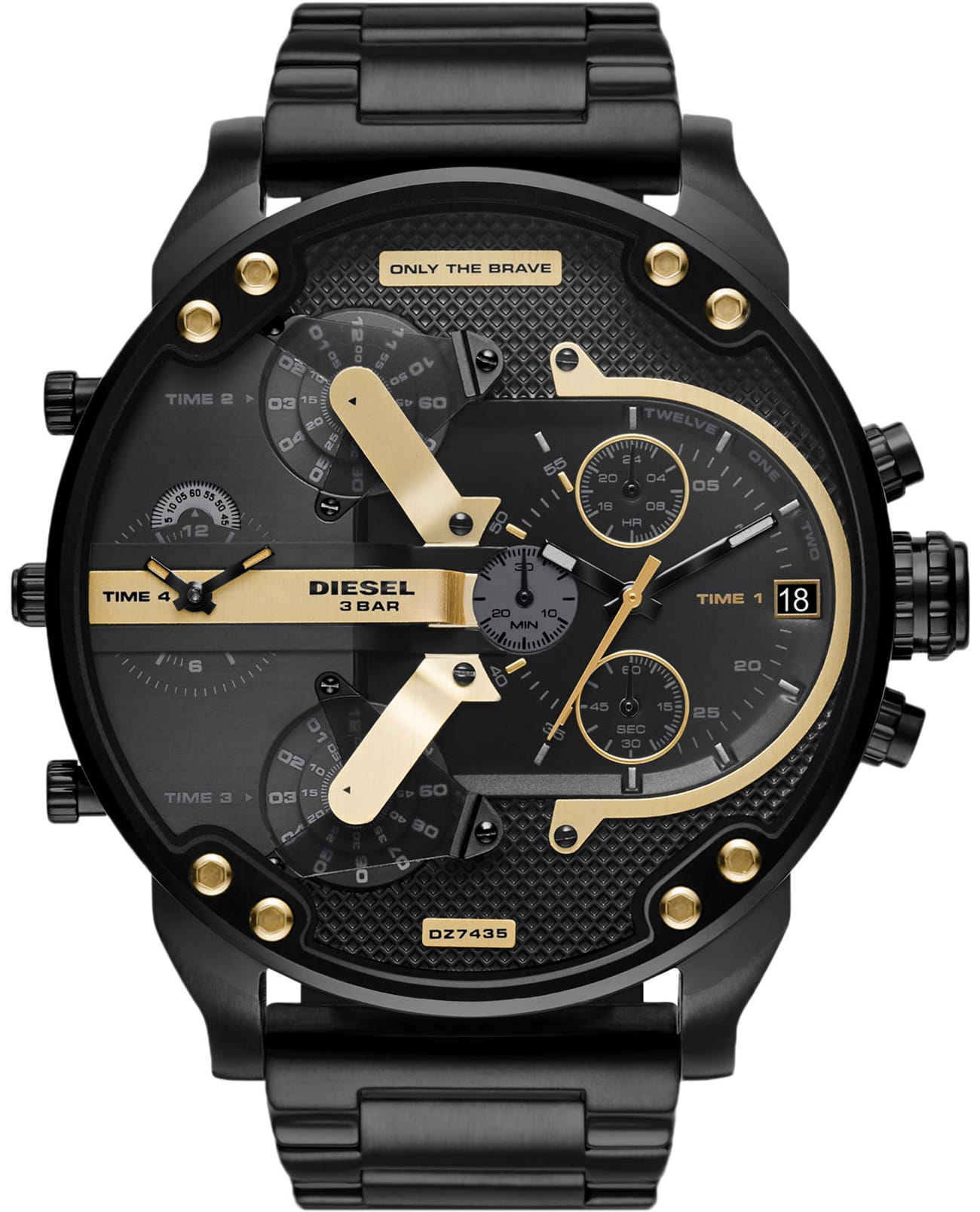 Diesel Diesel DZ7435 Mr Daddy 2.0  DZ7435 кварцевые мужские часы черный циферблат, браслет сталь с ip покрытием — вид спереди