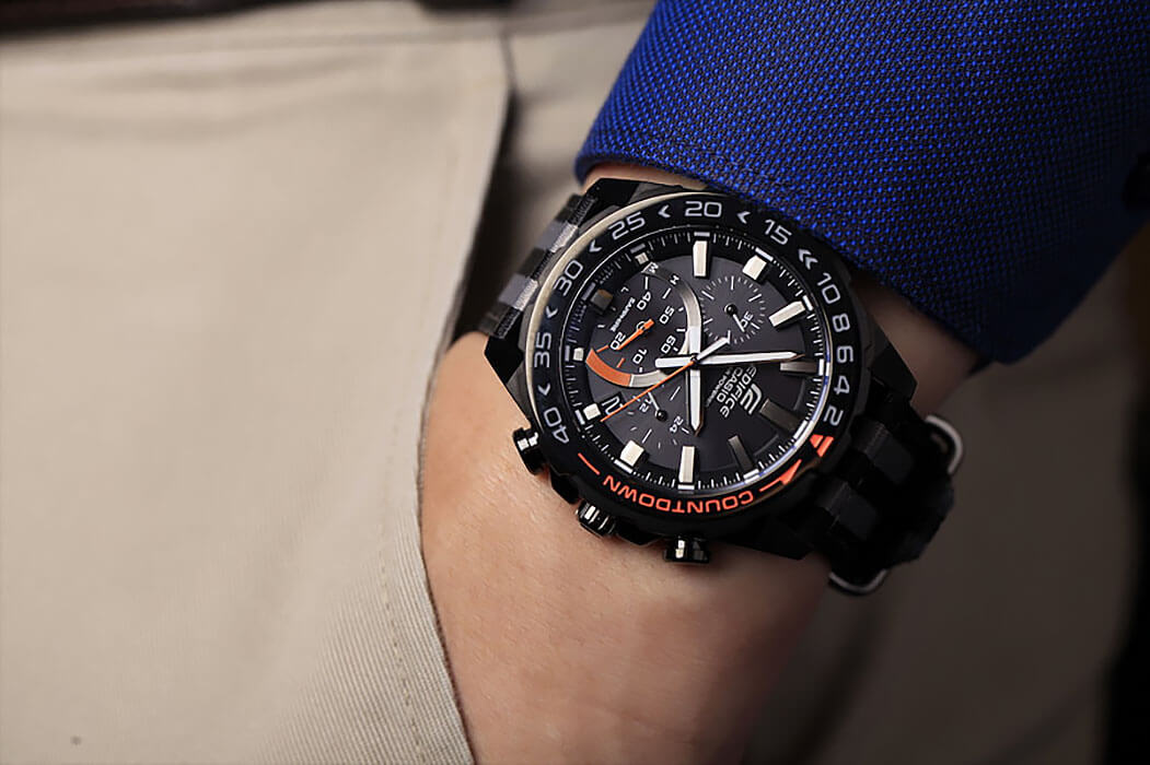 Casio Casio Edifice EFS-S550BL-1A, edifice япония мужские часы на браслете тканевый боковой вид
