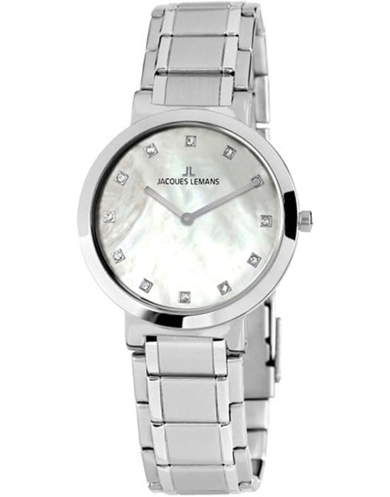 Jacques Lemans Jacques Lemans 1-1998B  1-1998B кварцевые женские часы перламутровый циферблат, браслет нержавеющая сталь — вид спереди