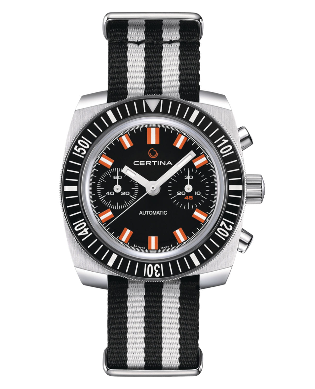 Certina Certina DS Chronograph Automatic C040.462.18.051.00  C0404621805100 механические мужские часы черный циферблат, браслет тканевый — вид спереди