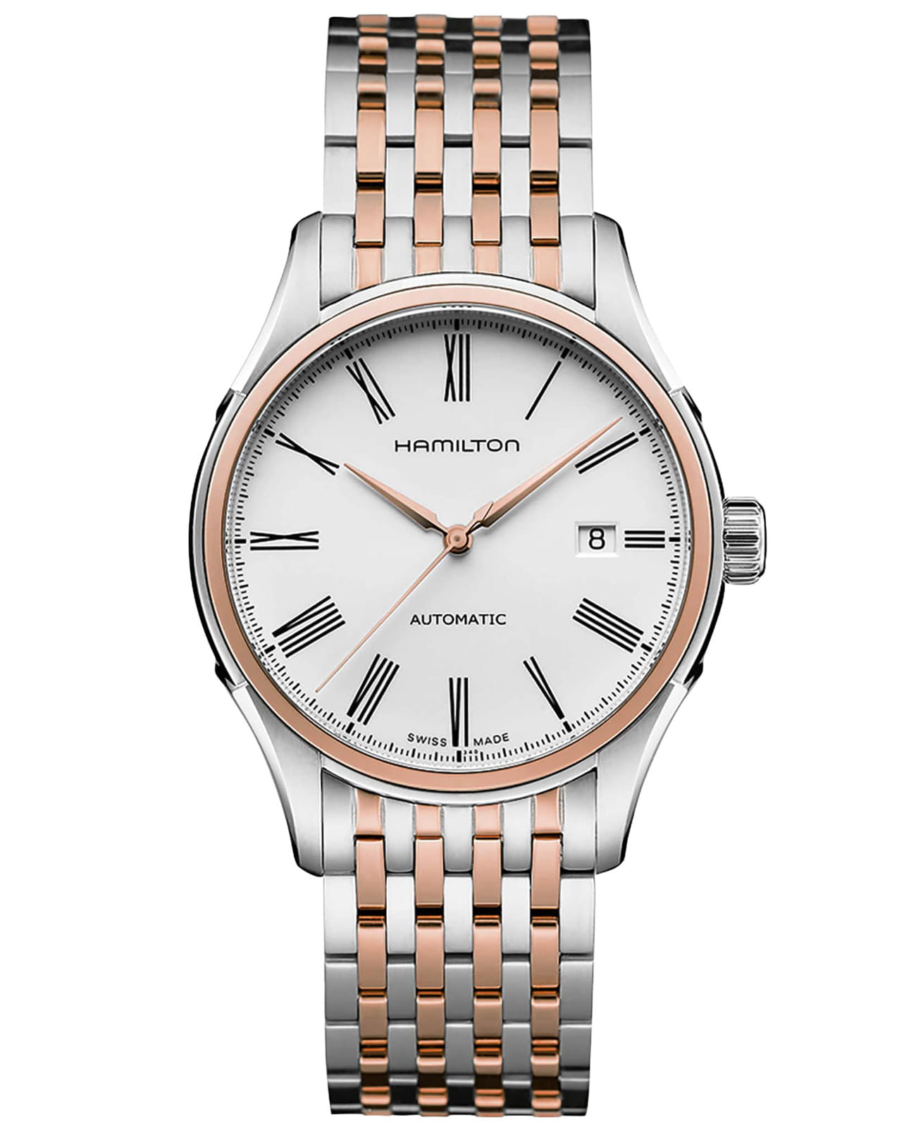 Hamilton Hamilton American Classic Valiant Auto H39525214  H39525214 механические мужские часы белый циферблат, браслет сталь c pvd покрытием — вид спереди