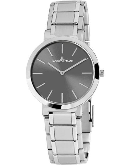 Jacques Lemans Jacques Lemans 1-1998A  1-1998A кварцевые женские часы серый циферблат, браслет нержавеющая сталь — вид спереди
