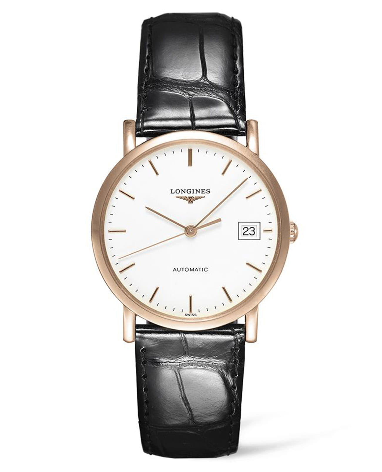 Longines Longines Presence L4.778.8.12.0  L47788120 механические мужские часы белый циферблат, браслет кожаный — вид спереди