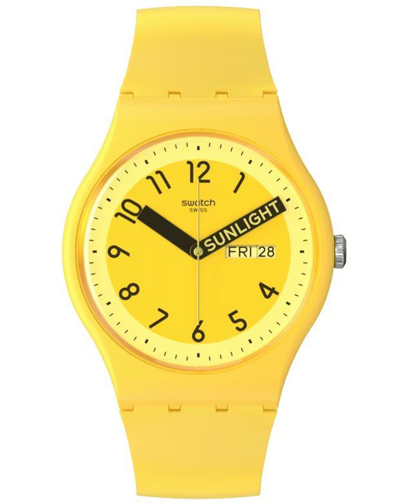 Swatch Swatch New Gent Biosourced SO29J702  SO29J702 кварцевые женские часы желтый циферблат, браслет силикон — вид спереди