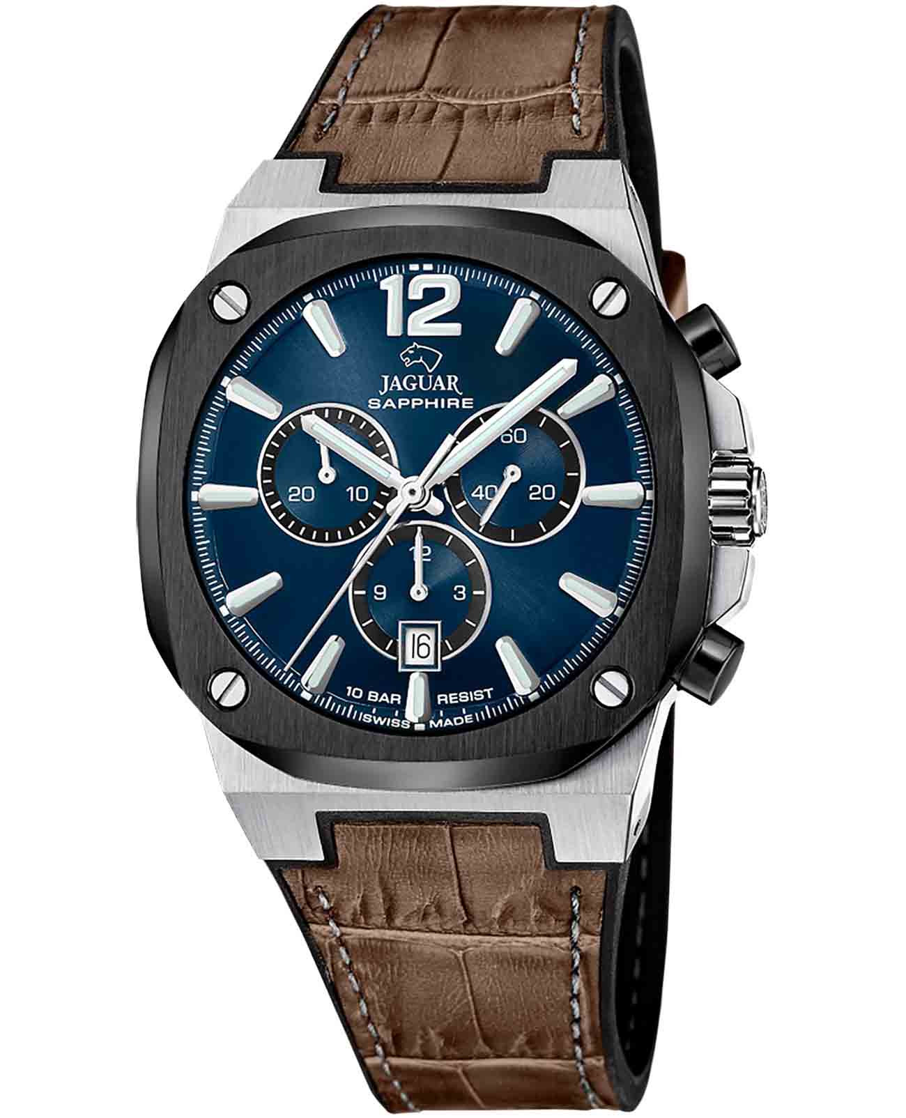 Jaguar Jaguar Rond Carre J1026/2  J1026/2 кварцевые мужские часы синий циферблат, браслет кожаный — вид спереди