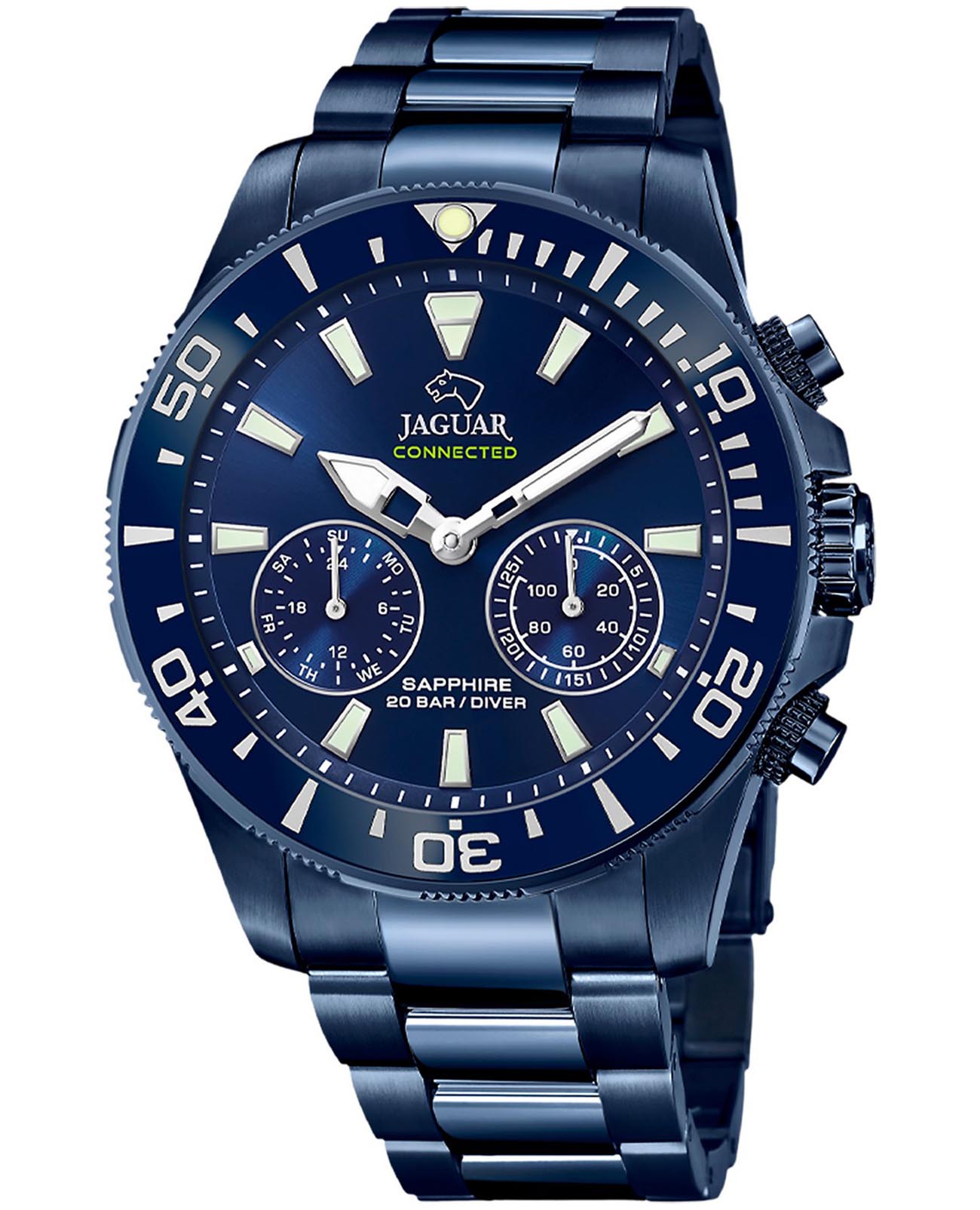 Jaguar Jaguar Connected J930/1  J930/1 кварцевые мужские часы синий циферблат, браслет нержавеющая сталь с pvd-покрытием — вид спереди