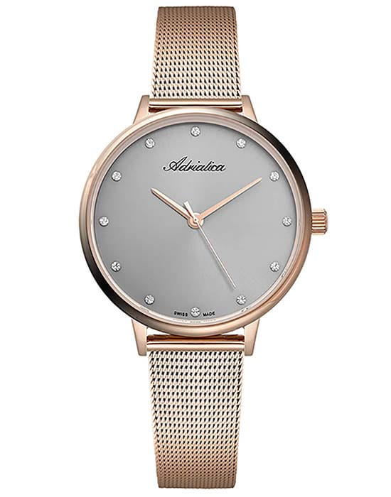 Adriatica Adriatica A3573.9147Q  A3573.9147Q кварцевые женские часы серебристый циферблат, браслет сталь c pvd покрытием — вид спереди