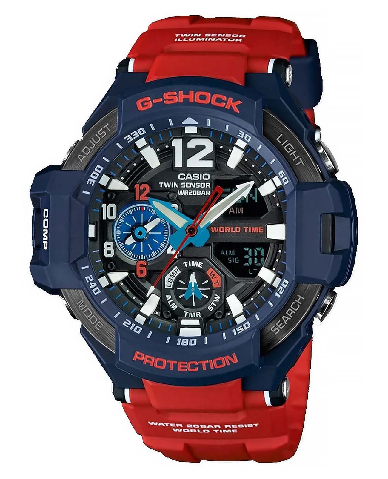 Casio Casio G-Shock GA-1100-2ADR GA GA-1100-2ADR электронные мужские часы черный циферблат, браслет силикон — вид спереди