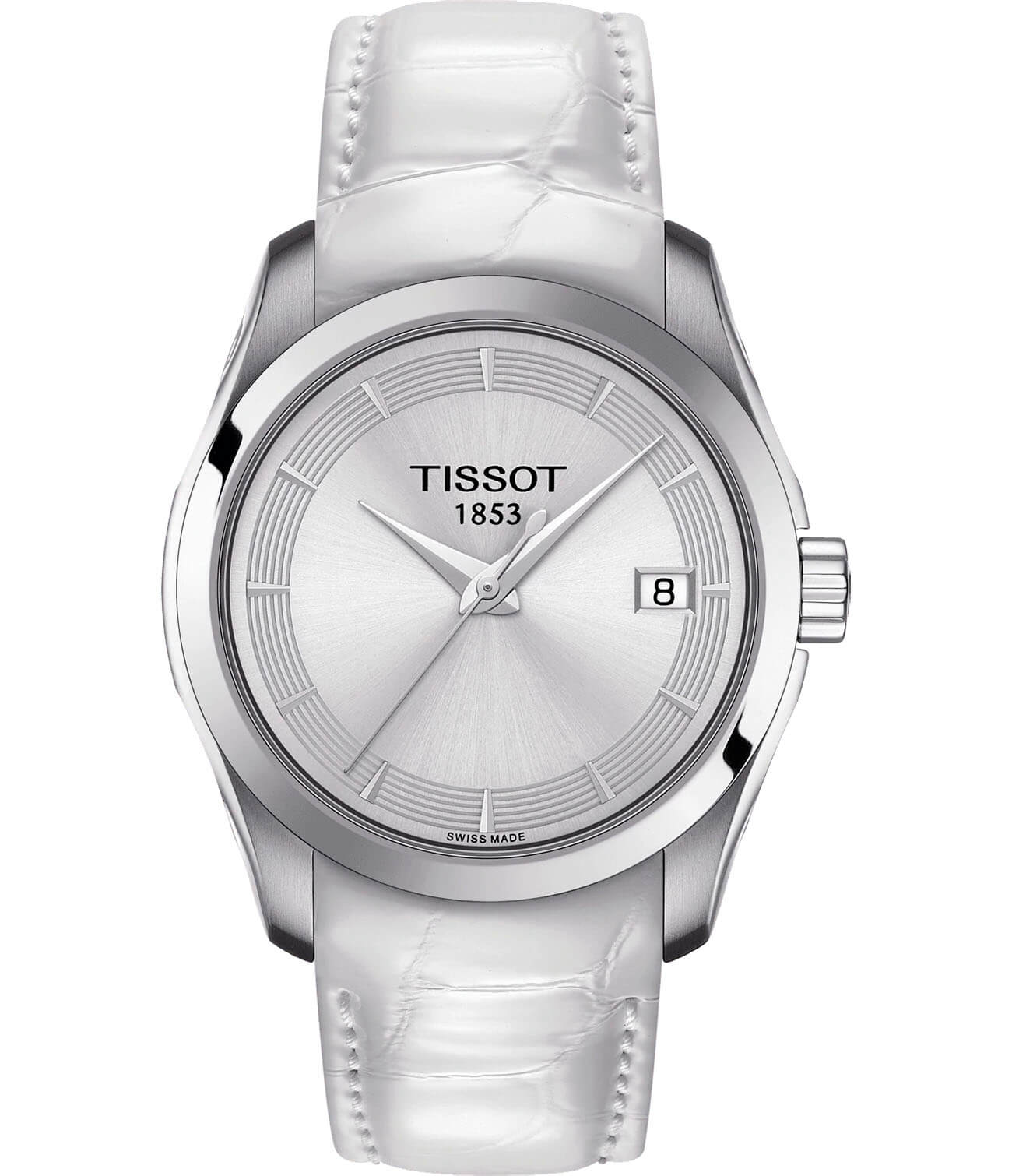 Tissot Tissot Couturier Lady T035.210.16.031.00 Couturier T0352101603100 кварцевые женские часы белый циферблат, браслет кожаный — вид спереди