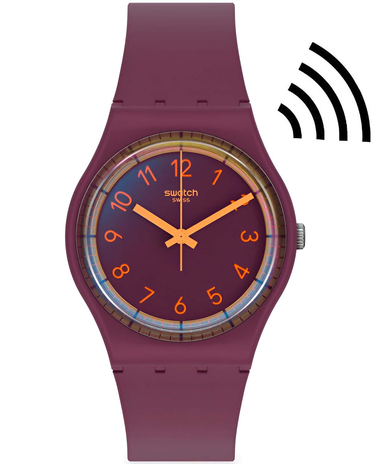 Swatch Swatch Gent Swatch Pay! SVHV100-5300  SVHV100-5300 кварцевые мужские часы фиолетовый циферблат, браслет силикон — вид спереди