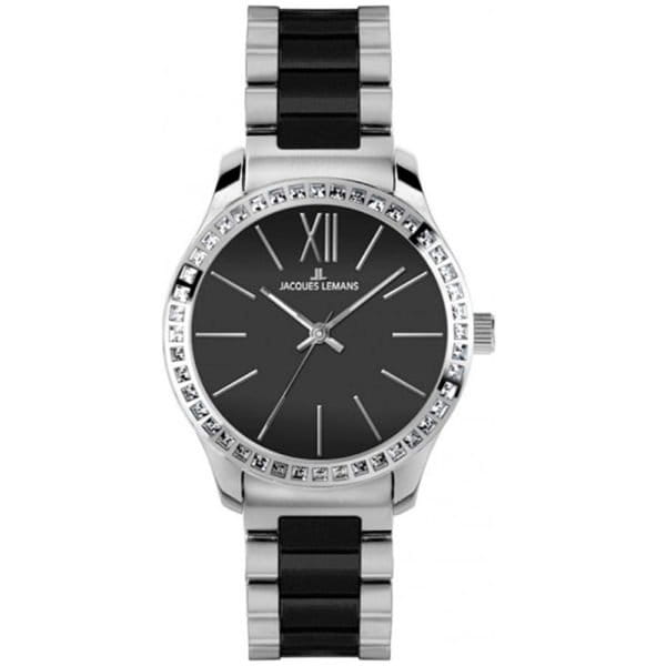 Jacques Lemans Jacques Lemans 1-1797A  1-1797A кварцевые женские часы черный циферблат, браслет сталь + керамические вставки — вид спереди