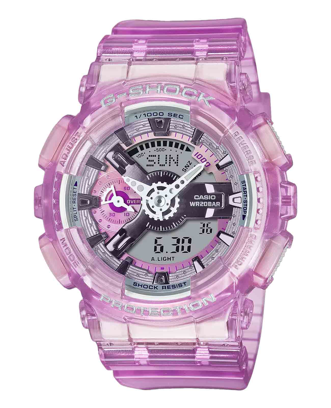 Casio Casio G-Shock GMA-S110VW-4ADR  GMA-S110VW-4ADR электронные женские часы розовый циферблат, браслет пластик — вид спереди