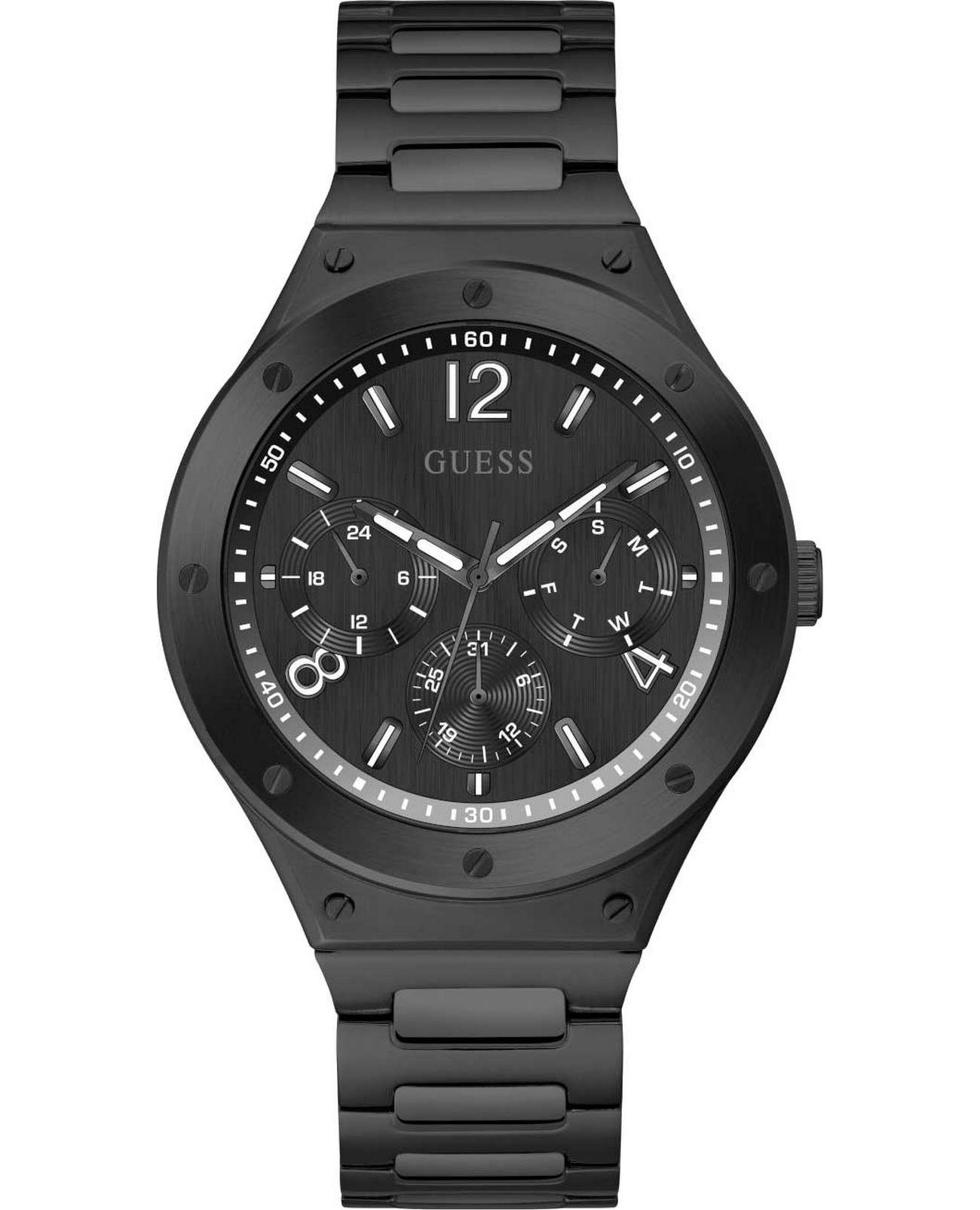 Guess Guess Dress Steel GW0454G3  GW0454G3 кварцевые мужские часы черный циферблат, браслет нержавеющая сталь — вид спереди