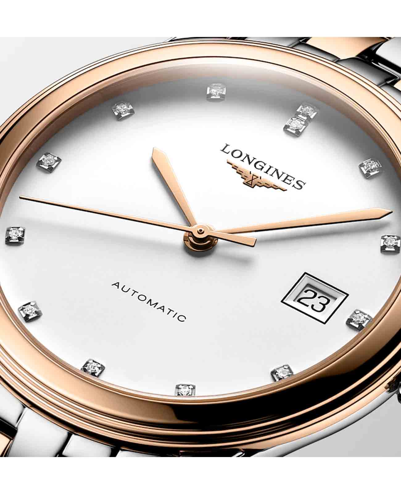 Longines Longines Flagship L4.974.3.99.7 механические мужские часы часы крупный план белый циферблата