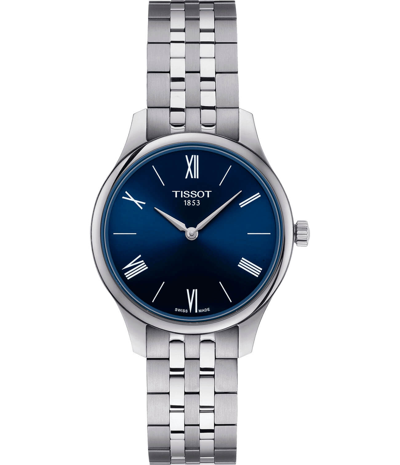 Tissot Tissot Tradition 5.5 Lady T063.209.11.048.00 Tradition T0632091104800 кварцевые женские часы синий циферблат, браслет нержавеющая сталь — вид спереди