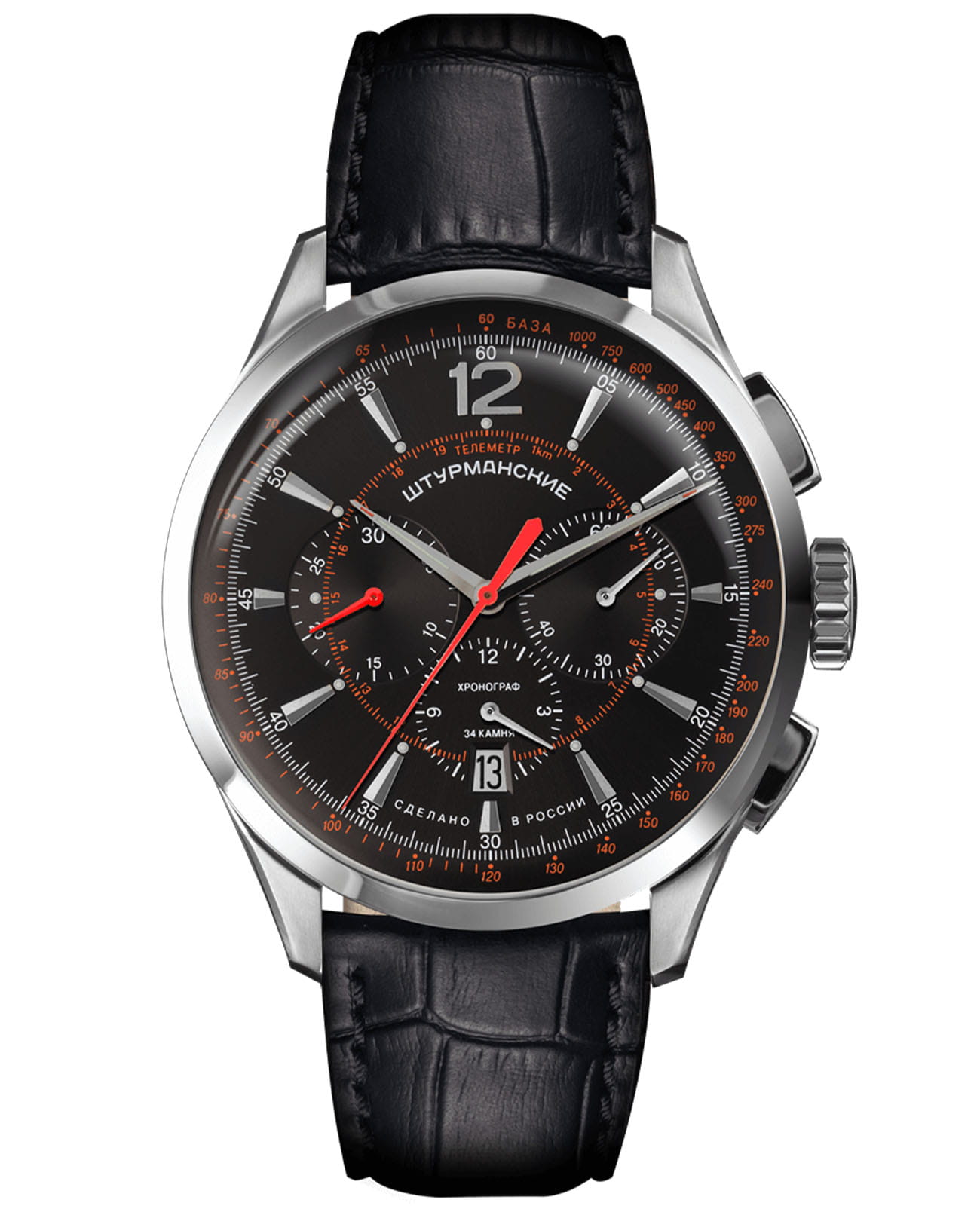 Штурманские Штурманские Открытый Космос NE88/1855008  NE88/1855008 механические мужские часы черный циферблат, браслет кожаный — вид спереди