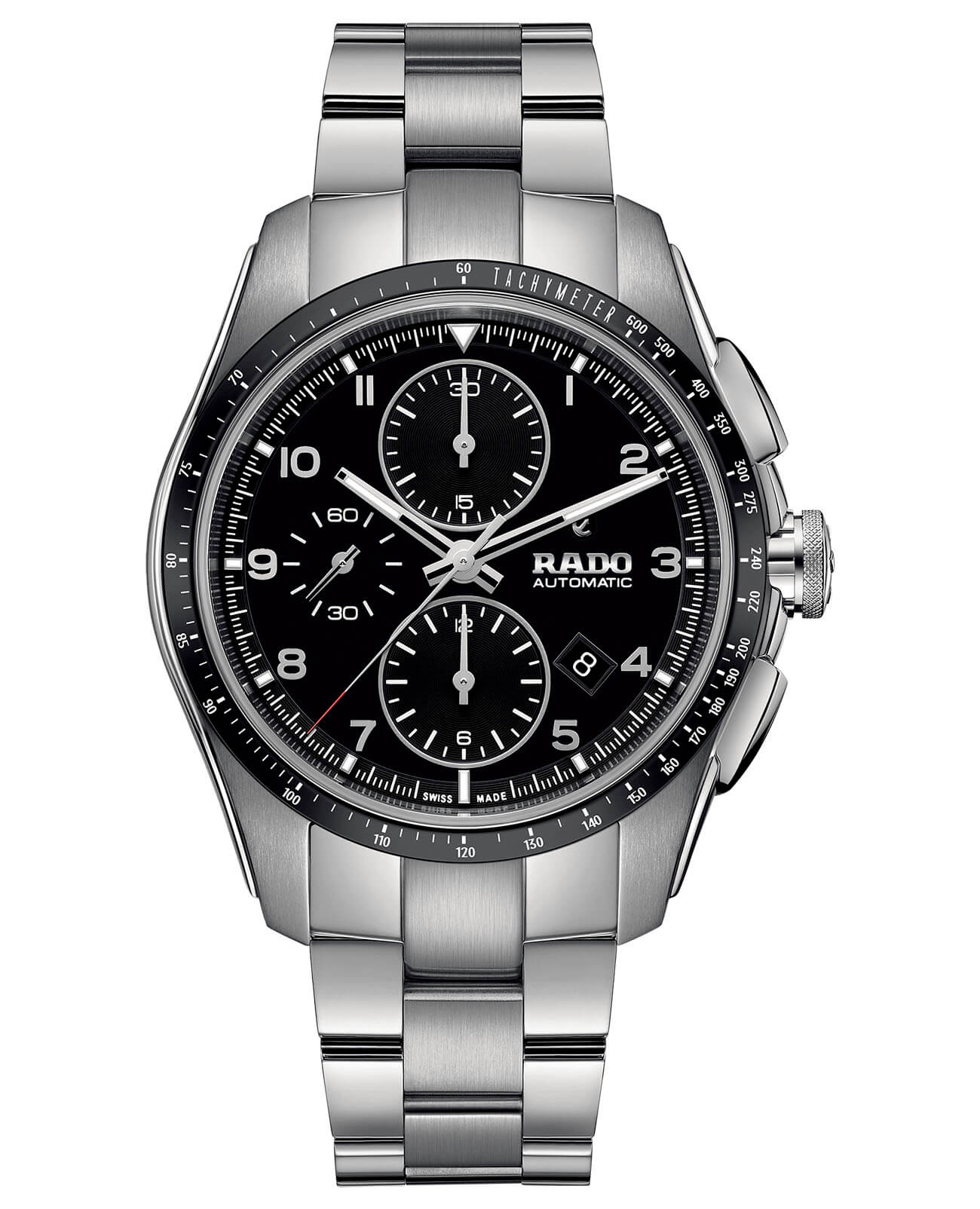 Rado Rado Hyperchrome Automatic Chronograph R32042153 Automatic R32042153 механические мужские часы черный циферблат, браслет нержавеющая сталь — вид спереди