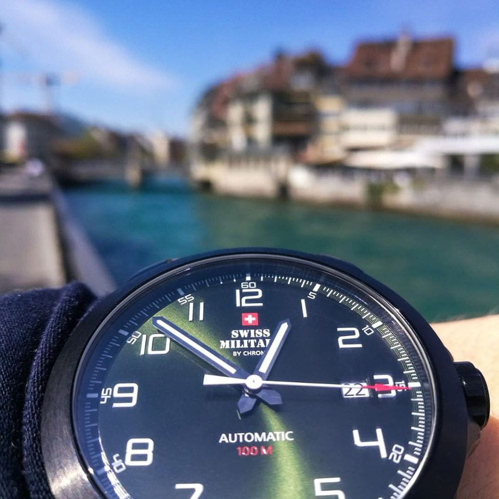 Swiss Military by Chrono Swiss Military by Chrono Automatic Collection SMA34077.06,  швейцария мужские часы на браслете кожаный боковой вид