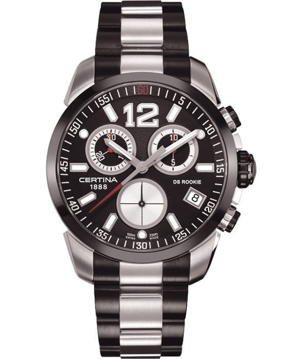 Certina Certina DS Rookie C016.417.22.057.00  C0164172205700 кварцевые мужские часы черный циферблат, браслет сталь c pvd покрытием — вид спереди