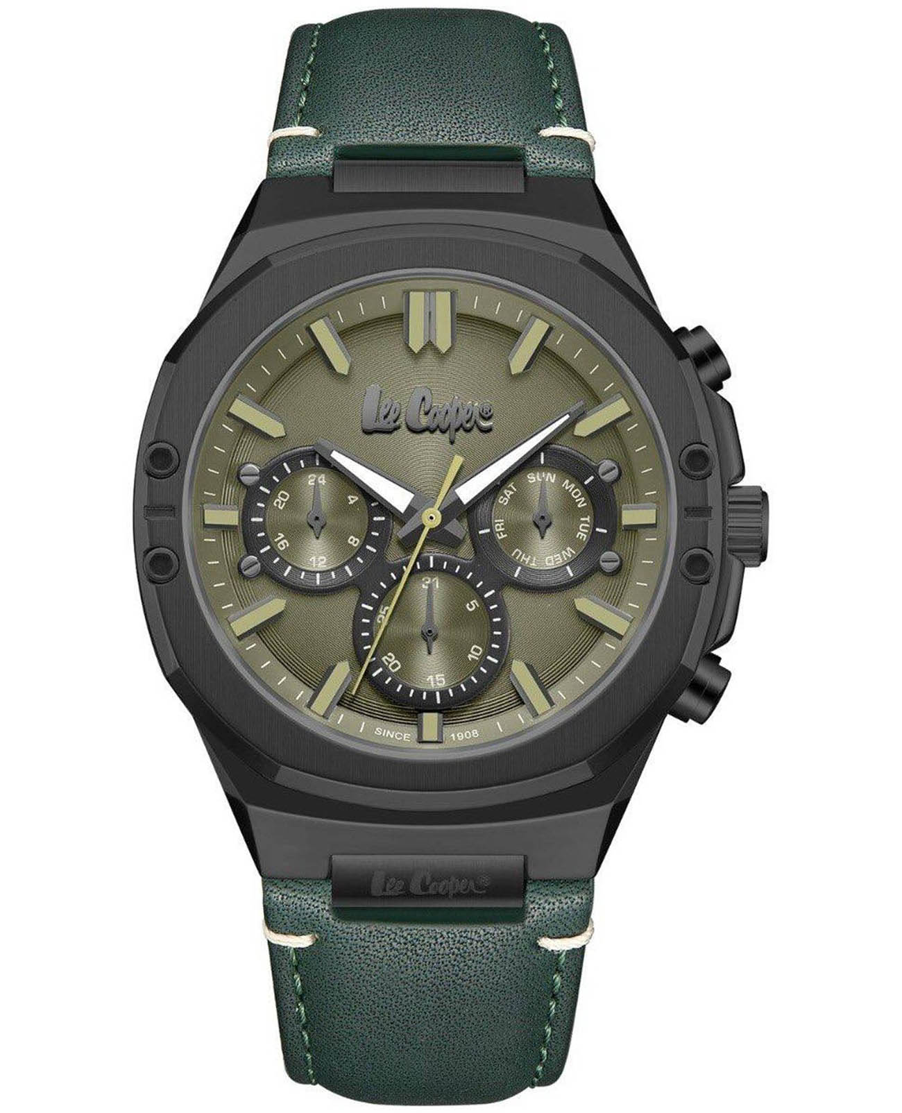 Lee Cooper Lee Cooper LC07992.077  LC07992.077 кварцевые мужские часы зеленый циферблат, браслет кожаный — вид спереди