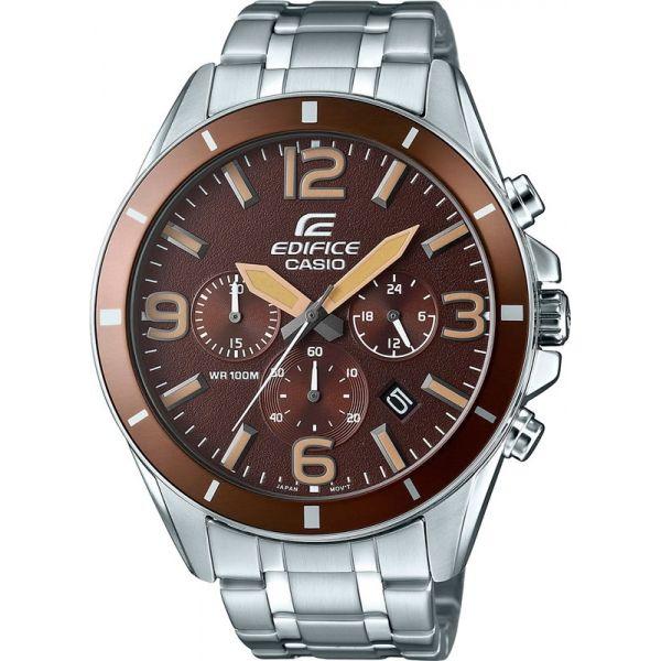 Casio Casio Edifice EFR-553D-5B EFR EFR-553D-5B кварцевые мужские часы коричневый циферблат, браслет 18-каратное желтое золото — вид спереди