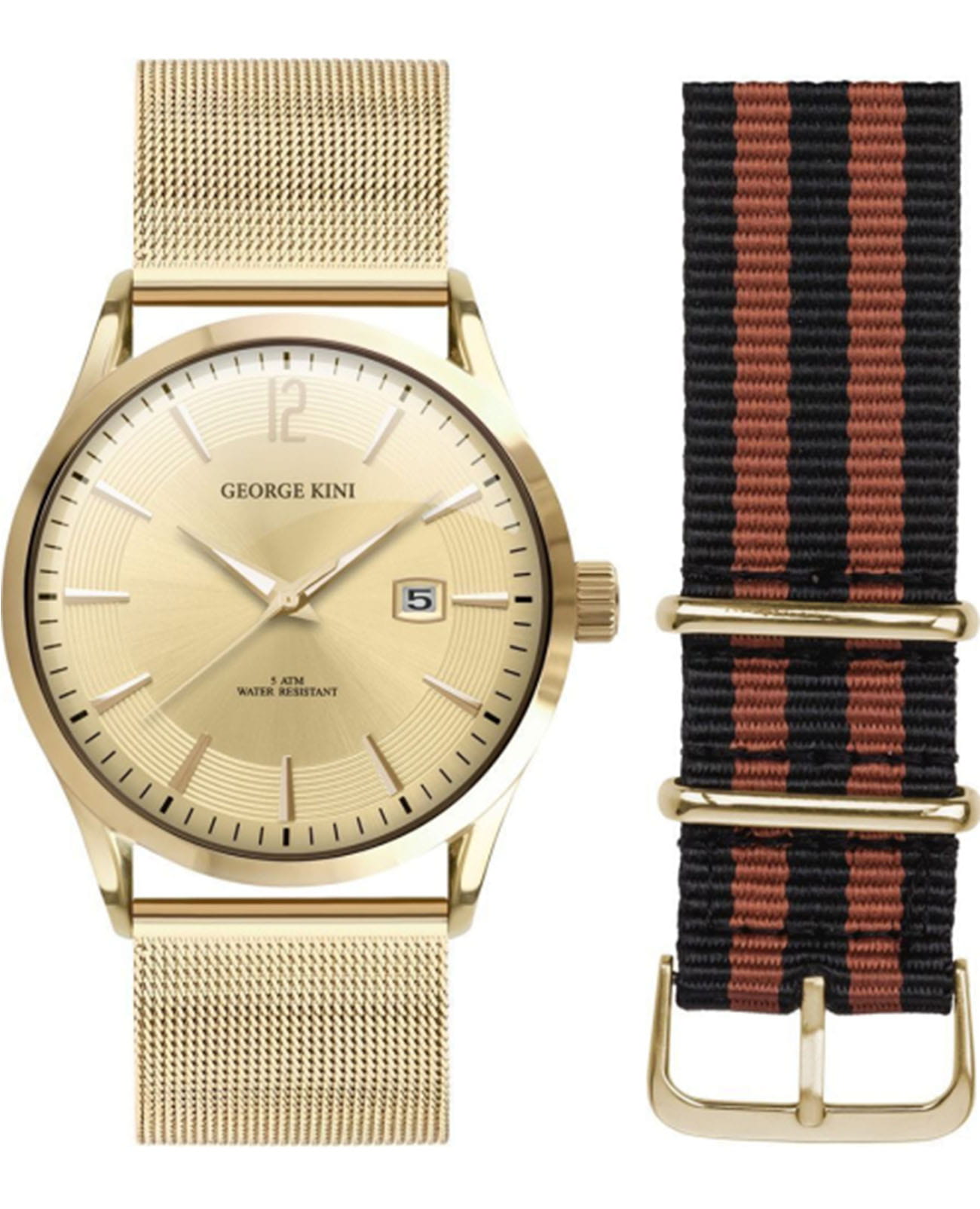 George Kini George Kini GK.11.2.4Y.23  GK.11.2.4Y.23 кварцевые мужские часы золотой циферблат, браслет нержавеющая сталь — вид спереди