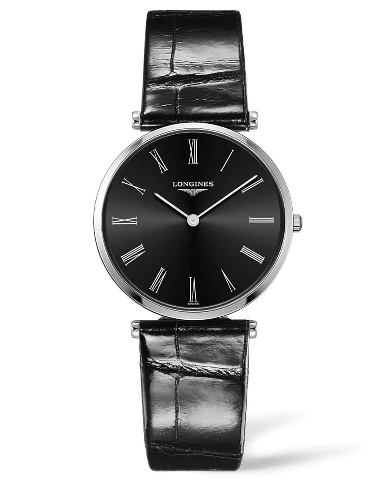 Longines Longines La Grande Classique L4.709.4.51.2  L47094512 кварцевые женские часы черный циферблат, браслет кожаный — вид спереди