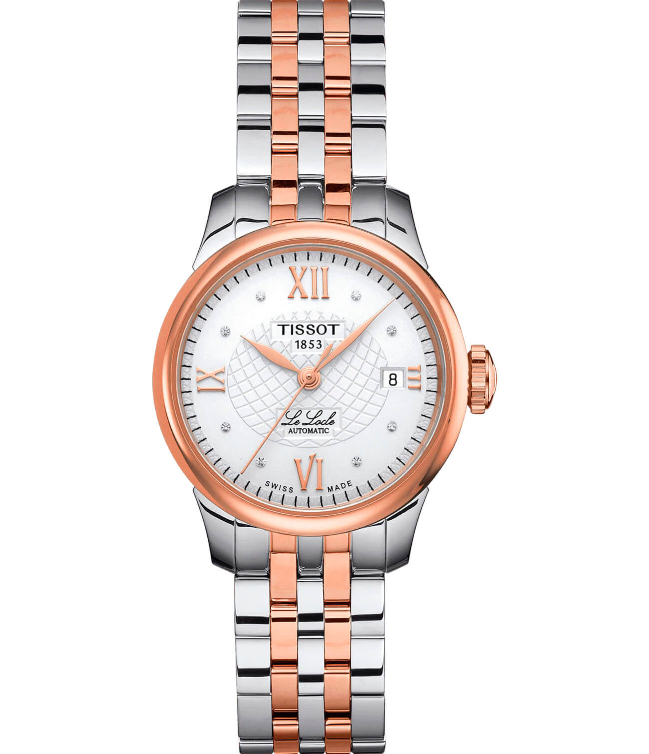 Tissot Tissot Le Locle Automatic Lady T41.2.183.16 Le Locle Automatic T41218316 механические женские часы белый циферблат, браслет сталь c pvd покрытием — вид спереди