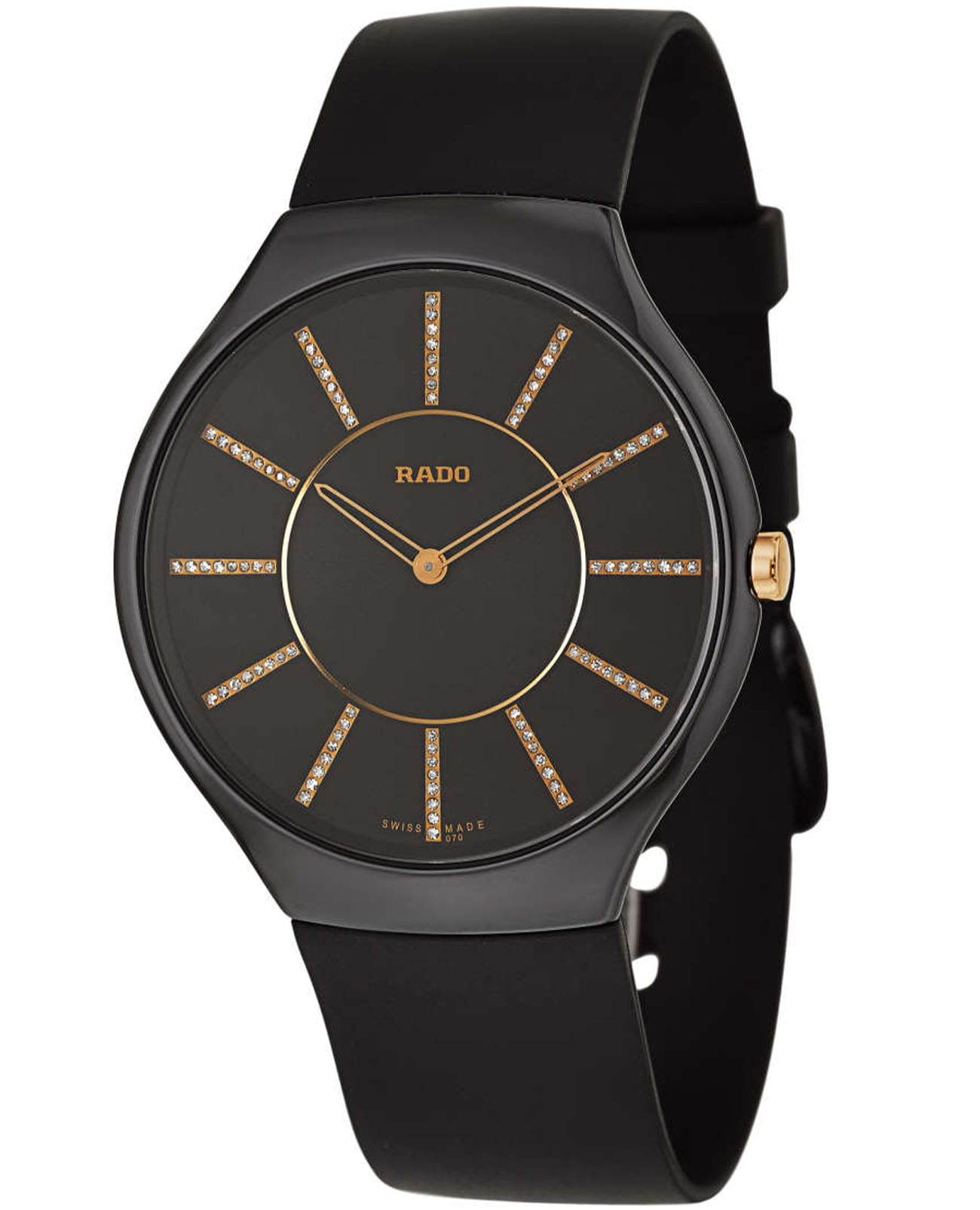 Rado Rado True Thinline R27741709  R27741709 кварцевые мужские часы черный циферблат, браслет керамика — вид спереди