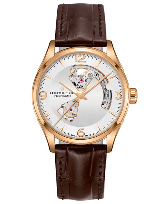 Hamilton Hamilton Jazzmaster Open Heart Auto H32735551  H32735551 механические мужские часы белый циферблат, браслет кожаный — вид спереди