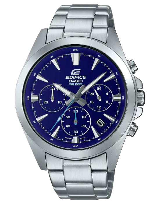 Casio Casio Edifice EFV-630D-2AVUDF (EFV-630D-2A) EFV EFV-630D-2A кварцевые мужские часы синий циферблат, браслет нержавеющая сталь — вид спереди
