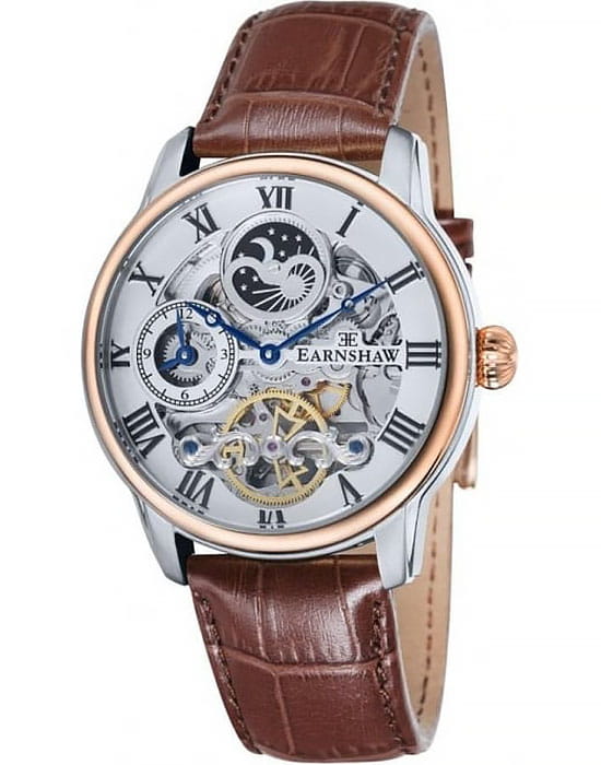 Earnshaw Earnshaw Longitude ES-8006-08  ES-8006-08 механические мужские часы серебристый циферблат, браслет кожаный — вид спереди