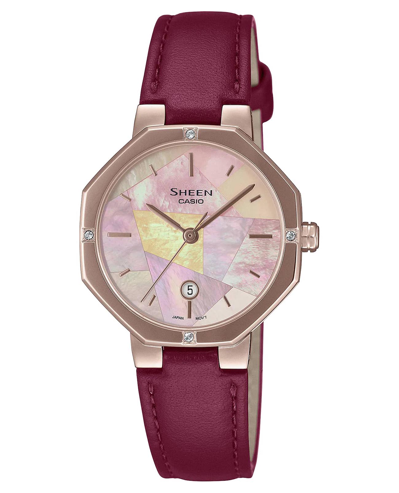 Casio Casio Sheen SHE-4543CGL-4A  SHE-4543CGL-4A кварцевые женские часы  циферблат, браслет кожаный — вид спереди