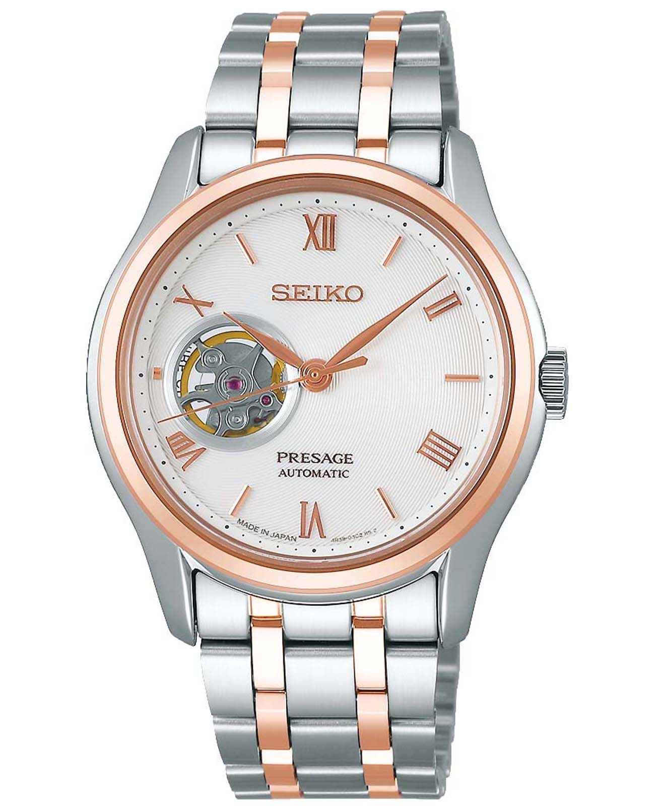 Seiko Seiko SSA412J1  SSA412J1 механические мужские часы белый циферблат, браслет сталь c pvd покрытием — вид спереди