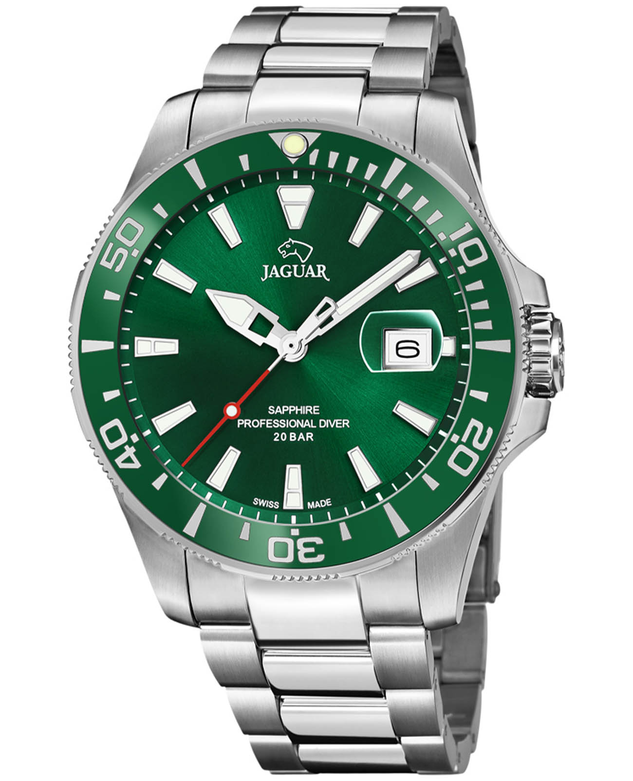 Jaguar Jaguar Executive Diver J860/B  J860/B кварцевые мужские часы зеленый циферблат, браслет нержавеющая сталь — вид спереди