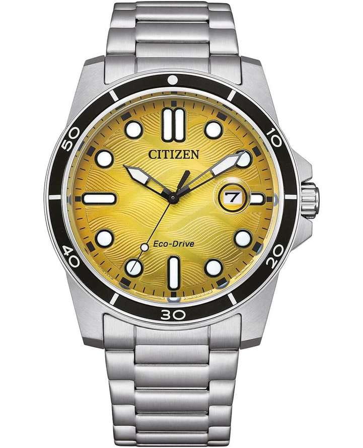 Citizen Citizen Eco-Drive AW1816-89X  AW1816-89X кварцевые мужские часы желтый циферблат, браслет нержавеющая сталь — вид спереди