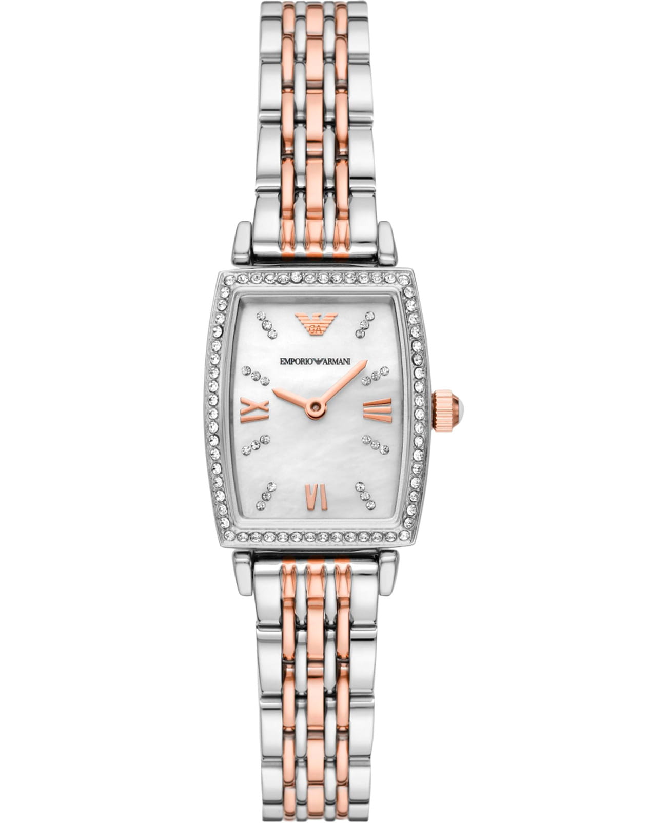 Emporio Armani Emporio Armani Gianni T-Bar AR11519  AR11519 кварцевые женские часы белый циферблат, браслет нержавеющая сталь с pvd-покрытием — вид спереди