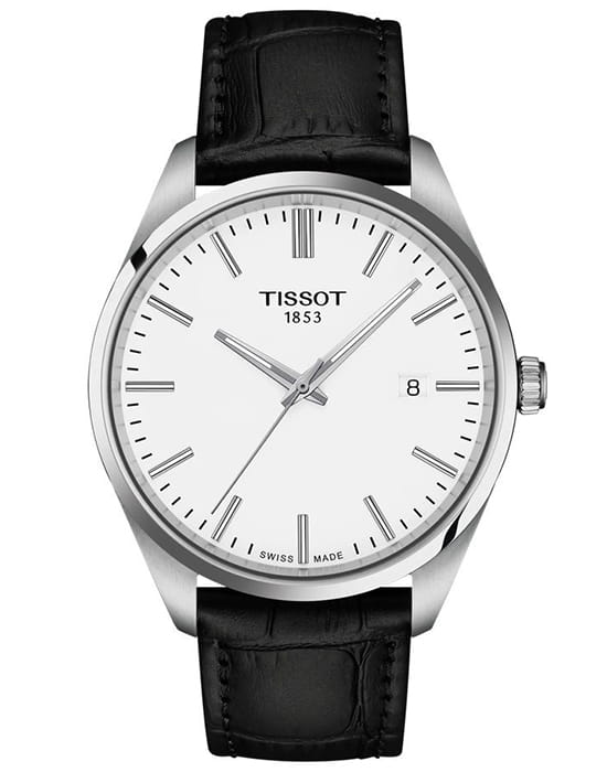 Tissot Tissot PR 100 Quartz 40mm T150.410.16.011.00 PR 100 T1504101601100 кварцевые мужские часы белый циферблат, браслет кожаный — вид спереди