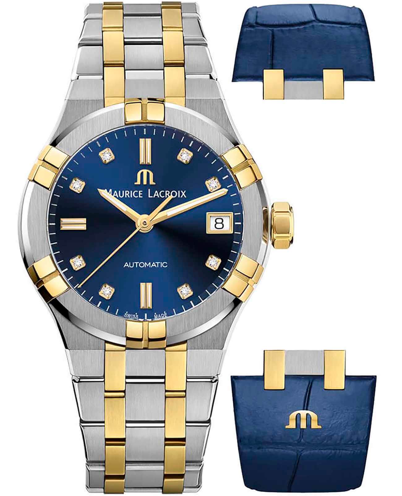 Maurice Lacroix Maurice Lacroix Aikon Automatic AI6006-PVY13-450-2  AI6006-PVY13-450-2 механические женские часы синий циферблат, браслет сталь c pvd покрытием — вид спереди