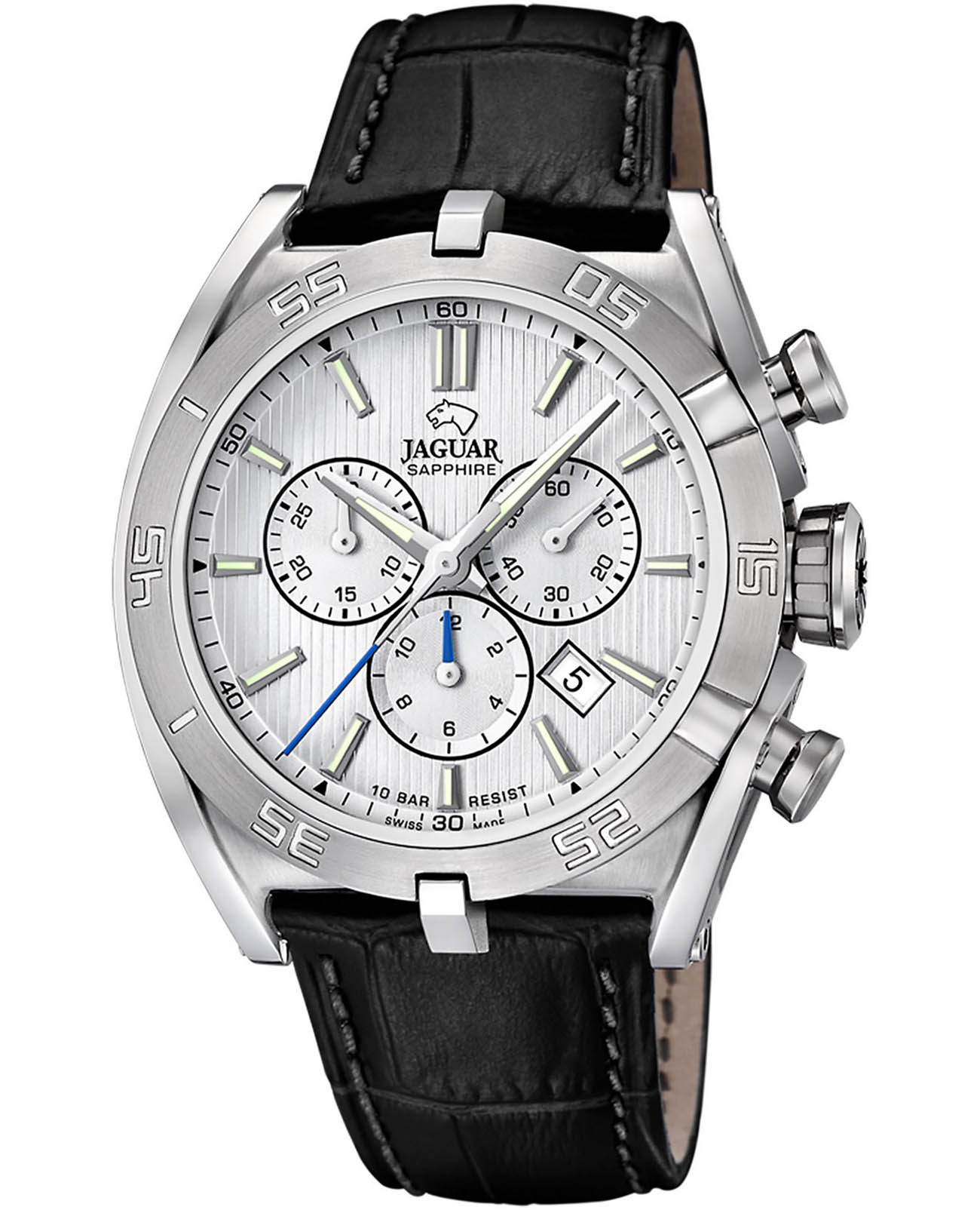 Jaguar Jaguar Executive Chrono J857/A  J857/A кварцевые мужские часы серебристый циферблат, браслет кожаный — вид спереди