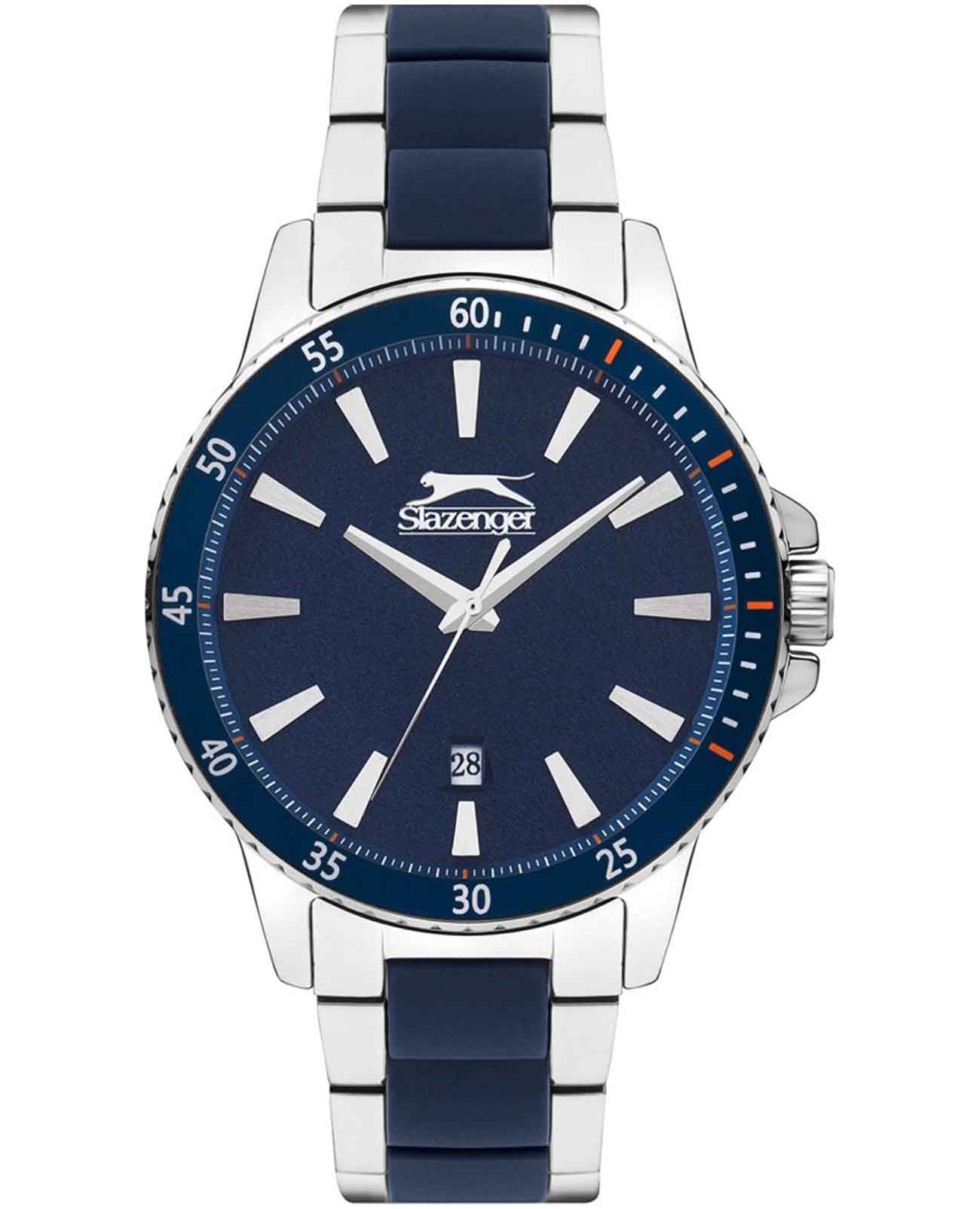 Slazenger Slazenger SL.09.2219.1.05  SL.09.2219.1.05 кварцевые мужские часы синий циферблат, браслет сталь + силикон — вид спереди