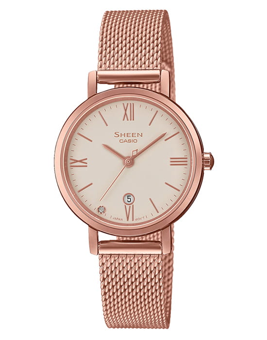 Casio Casio Sheen SHE-4540CGM-4AUDF  SHE-4540CGM-4AUDF кварцевые женские часы белый циферблат, браслет сталь с ip покрытием — вид спереди